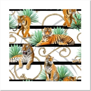 Tigers with ropes and leaves Posters and Art